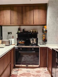 Armoires de cuisine, feuilles de PVC grises, fabricants d'armoires de rangement OEM et ODM, petite cuisine américaine, extension extensible, îlot - Product Image 2