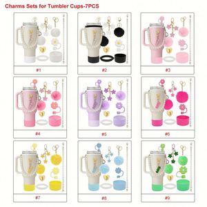 Kit d'accessoires DIY 7 ou 8 pièces pour gobelets isothermes 40oz - Porte-gobelet, porte-clés, protège-paille, pompon, boule moelleuse - Cadeau de Noël - Product Image 4