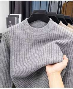 סוודר גברים חורפי עבה, קז'ואל, צווארון עגול, תערובת צמר - רך וחם - Product Image 3