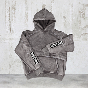 Sudadera extragrande vintage de invierno personalizada, gruesa, desgastada, con cremallera corta, parche bordado, unisex, con efecto ácido - Product Image 2