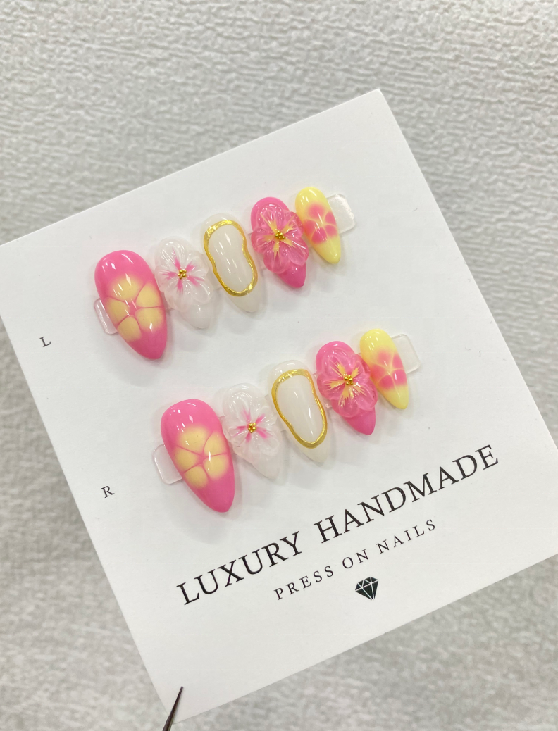 Wholesale 10pcs Hand Painted Gel Press Nails Beautiful Luxury Handmade Acrylic Nails Press on High Quality