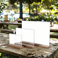 Porte-cartes de table suspendu en acrylique double couche transparent avec base en bois massif, étanche, écologique, impression UV, sans outil, 4 étapes