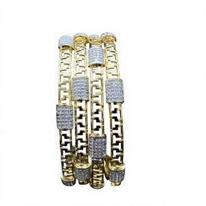 18K <b>Gold</b> Plated Geometric Zircon <b>Bangles</b> <b>Set</b> Unisex Hiphop Party Jewelry Bracelets - Product Image 2
