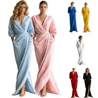 Robe décontractée tendance pour femmes LCM013, robe maxi élégante à col en V, manches bouffantes, lacets, robe de loisirs pour femmes, robe bohème pour les vacances