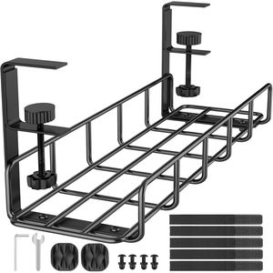 Under Desk Storage Rack Black Adjustable Cable Organizer Hook Type Office Desktop Cable Management Box 1 Layer Rectangle - Product Image 1