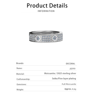 Anillos de Plata S925, Anillo de Eternidad de Lujo <span class=keywords><strong>con</strong></span> <span class=keywords><strong>Tres</strong></span> Hileras de Diamantes Moissanite, Anillo de Compromiso y Boda para Mujer y Hombre - Product Image 6