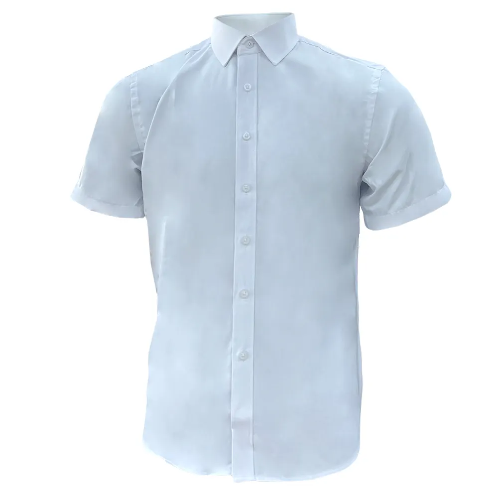 Custom Mens Cotton Solid Short Sleeve Dress Shirt Stretch Slim Fit Button Down Office Business Wear Casual Formal Shirts