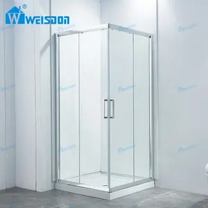 Weisdon New Arrival Tempered Glass Chrome Double Sliding Door Square Framed Aluminum Shower Enclosure