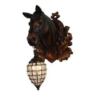 Kepala kuda dinding sconce lentera resin kabin dan pondok dekorasi log pencahayaan