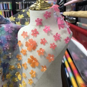 Tự Làm Cô Gái Bên Màu Sắc Mới Ưa Thích Hoa Lưới Vải Tuyn Hoa 100Polyester 3D Laser Thêu Màu Ren Lưới Váy Trẻ Em Vải - Product Image 4