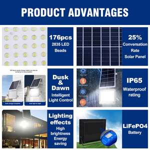 Reflector LED Solar de Alta Calidad para Jardín, SMD 3030, IP65 Impermeable, 60w 100w 150w - Product Image 2