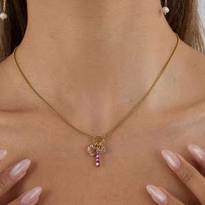 Gioielli Delicati Romantici con Cuore Traforato, Grazioso Set 3 in 1 con Zircone Rosa, Ciondolo Placcato Oro in Acciaio Inossidabile per Collana Fai-da-Te - Product Image 4