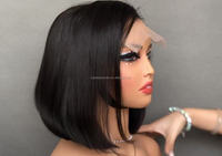 Peluca de pelo Remy puro, peluca recta de Color negro Natural, peluca con cierre de calidad superdibujada doble 5*5