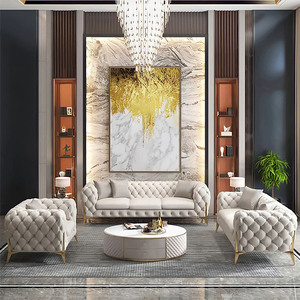 Sofá de Cuero Genuino de Lujo Moderno, Juego de Sofás Chesterfield para Sala de Estar - Product Image 2