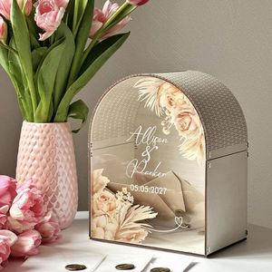 Personalized Your Own <b>Name</b> <b>Wedding</b> With Slot Classic Flower Wooden Acrylic Envelope <b>Card</b> Box - Product Image 1