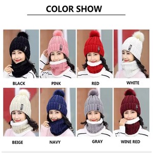 Ensemble bonnet et écharpe d'hiver pour femme, tricoté, chaud, épais, coupe-vent, avec pompon - Product Image 6