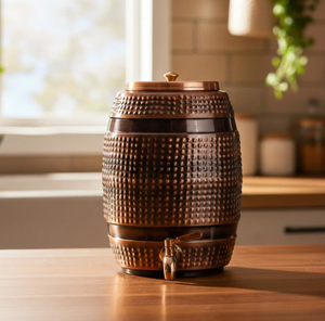 <b>Barrel</b>-Shaped Pure Copper Eco-Friendly <b>Water</b> Dispenser with Lid Vintage Style Large Capacity Home Use - Product Image 3