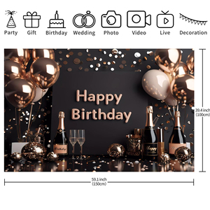 Bannière de fond 3D dorée et noire en polyester pour décoration murale de fête d'<span class=keywords><strong>anniversaire</strong></span> - Product Image 5