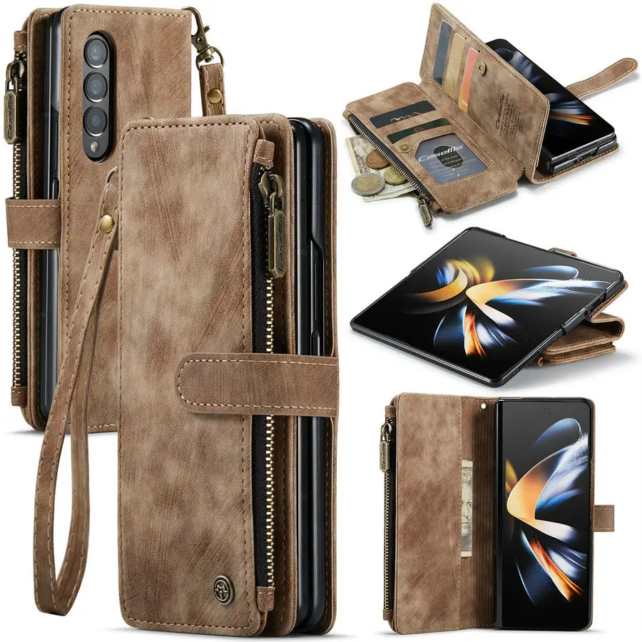 CaseMe Wrist Strap Phone Case für Samsung Z-fach 4-Karten-Hülle Magnetic Cash Carry Cover für Samsung Z Flip 4 3 2 Wallet Case