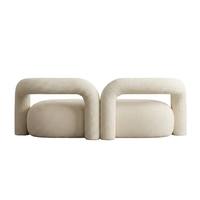 Canapé-banc 3 places en bouclette crème, design moderne sculptural avec bras tubulaires en U, pour salon, hôtel, vente en gros, OEM, sur mesure.