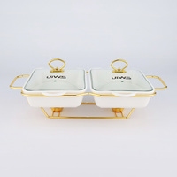 Plat de service rectangulaire de luxe en céramique blanche pour buffet, équipement de restauration, chauffe-plats à alcool
