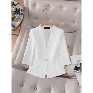 Women's Blazer Three Quarter Sleeve Champagne Color Commute Style - Product Image 3