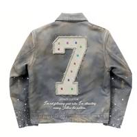 Veste en jean vintage personnalisée pour homme, ODM, réversible, éco-responsable, avec fermeture éclair et boutons grenouille, broderie et imprimé éclaboussures, personnalisable