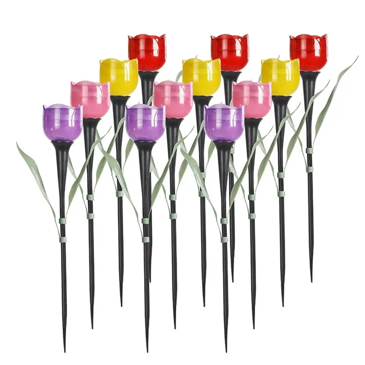 Plastik Bunga Dekoratif LED Taman LED Tenaga Surya Tulip Bunga Mawar Taman Pasak Lanskap Lampu Luar Halaman Dipimpin Cahaya