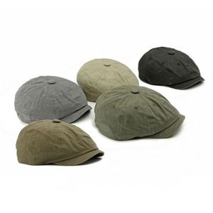 Summer British Vintage Beret <b>Hat</b> Men Washed Cotton Solid Color Newsboy <b>Hat</b> - Product Image 2