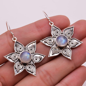 Pendientes de piedras preciosas de Plata de Ley 925, piedra de Luna arcoíris Natural, boda étnica, joyería fina hecha a mano - Product Image 4