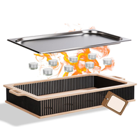 Plateau chauffant en bois BBQ exquis Plateau Charcuterie Plaque chauffante Griller pour camping Chauffe-viande et gril Blocs à découper