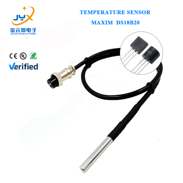DS18B20 Temperature Sensor with GX12 GX16 M12  6*50mm Probe 2M 3M Stainless Steel for Various Applications