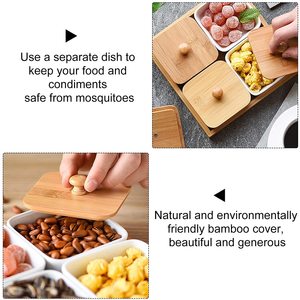 Bandeja de Cerámica para Servir Aperitivos con 4 Compartimentos, Plato de Postre Estilo Japonés, Plato para Condimentos y Aperitivos con Tapa de Bambú para Alimentos - Product Image 6