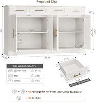 Buffet de cuisine blanc haut avec 4 tiroirs, grand meuble de bar à café, table de buffet moderne pour salle à manger et salon