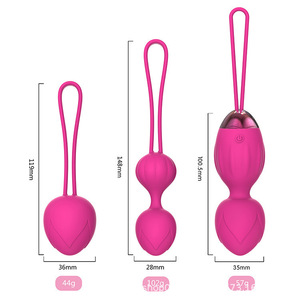 Balle d'exercice vaginale Manshi Kegel, rose rouge, bouton manuel 2-en-1, silicone, exercices de relaxation féminine, étanche - Product Image 3
