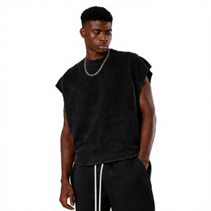 Camiseta sin mangas de algodón 100% con estampado streetwear y lavado ácido, personalizada para hombre - Product Image 1