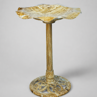 Bassin d'eau de jardin en résine écologique résistant aux intempéries, avec piédestal à texture pierre bronze/vertigrine, motif feuille de lys festonnée, style antique, pour oiseaux