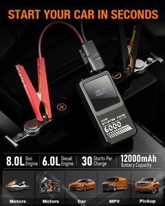 แบตเตอรี่สำรอง 2700A 12000mAh 120W 60C สำหรับสตาร์ทรถยนต์ เครื่องยนต์เบนซิน 8 ลิตร และดีเซล 6 ลิตร พร้อมไฟ LED 12V - Product Image 2