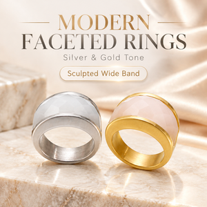Wholesale Luxury Unisex Couple Statement <b>Ring</b> Distinctive Thick Wide Band Multi-Faceted Inlay Stainless Steel - Product Image 4