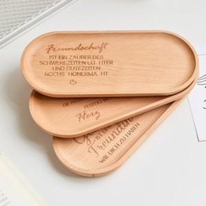 Plateau ovale en bois de hêtre massif 23x10x1,5cm, plateau de service personnalisable pour le petit-déjeuner, les fruits, les desserts, le café - Product Image 1