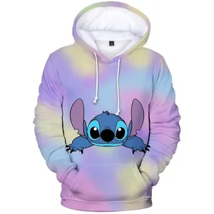 Stitch cartoon print 100% poliestere keep warm cappotto con cappuccio all-match slim fit con cappuccio con cappello