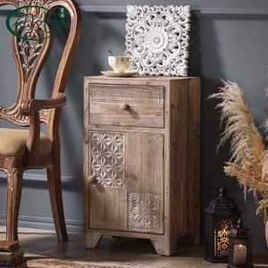 Moroccan Style Solid Wood Carved Storage Cabinet With Drawer And Door Living Room Cabinet Entryway Decorative <b>Sideboard</b> - Product Image 1