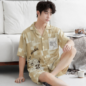Leichte Sommer-Kurzarm-Shorts-Pyjamas für Jungen und Teenager mit Kragenjacke. - Product Image 3