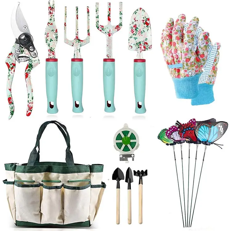 Kit regalo per giardino floreale in alluminio da 12 pezzi, per giardinaggio, per donne e uomini, attrezzi e attrezzature da giardinaggio