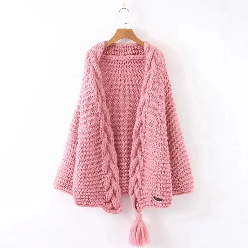 New Autumn Women's Handmade Coloured Fringed Sweater Cardigan With Long Sleeve Knitted Wool Jacket