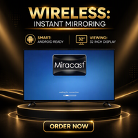 TV LED Layar Datar Android 32 Inci Tanpa Bingkai, Bezel Ultra Tipis untuk Hotel, Rumah, Kamar Tidur, dan Penggunaan Komersial