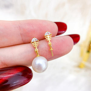 Pendientes de Plata S925 con Cuentas de 7-10 mm, Accesorio de Perlas para DIY, Pendientes de Plata con Diseño de Espina de Pescado 21142, Accesorio de Moda, Soporte Vacío - Product Image 4