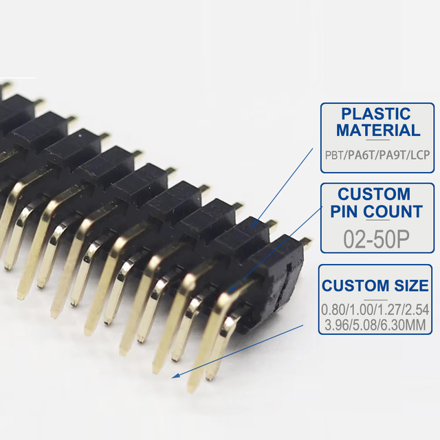 1.27/2.0/2.54mm Double Row Right Angle Pin Header for Automotive Electronics, Industrial Control & PC Board Connections
