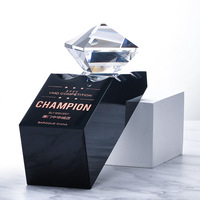 Nouveau Trophée K9 en Verre Cristal Noir Diamanté, Base Ovale, Style Sportif, Poli avec Impression UV, Boîte Cadeau