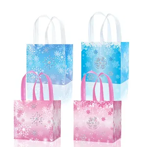WFF026冬季仙境蓝色粉色雪花糖果零食礼品袋带手柄圣诞派对用品
